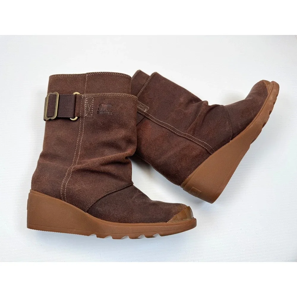 Sorel Toronto Mid Wedge Boots Women 7‎ NWOB Suede Pull on Waterproof Adjustable